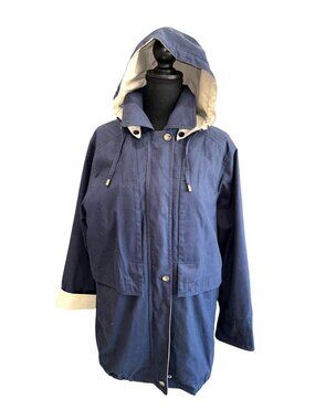 London Fog Limited Edition Hooded Parka Windbreaker Jacket Women M Blue Outdoor